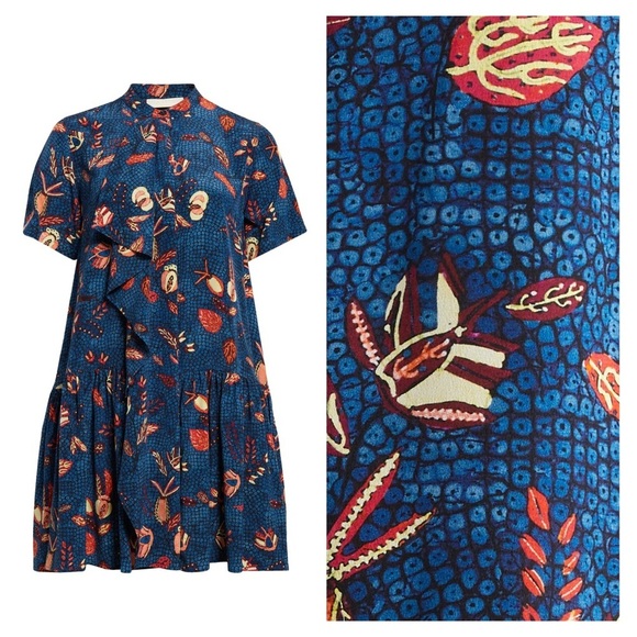 ULLA JOHNSON Adalyn Dress Blue Floral Silk Mini Size 12 Botanical Print NWT - Picture 5 of 15